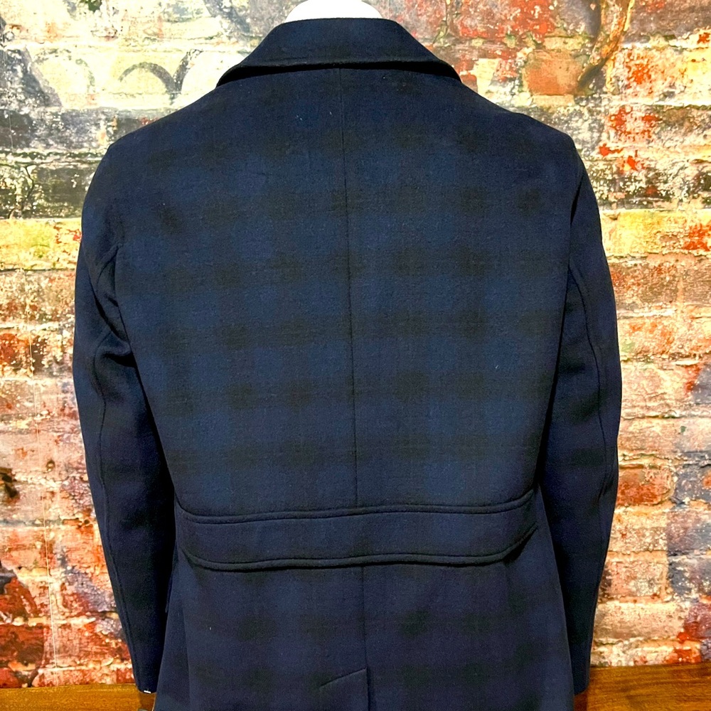 NEW Jared Lang blue and black checkered overcoat - Picture 2 of 13